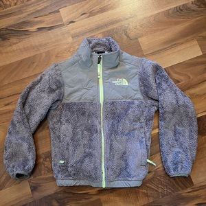 Grey fuzzy fluffy girls north face jacket